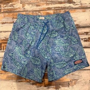 Vineyard Vines Light Blue & Teal Fish-Print Swim Trunks